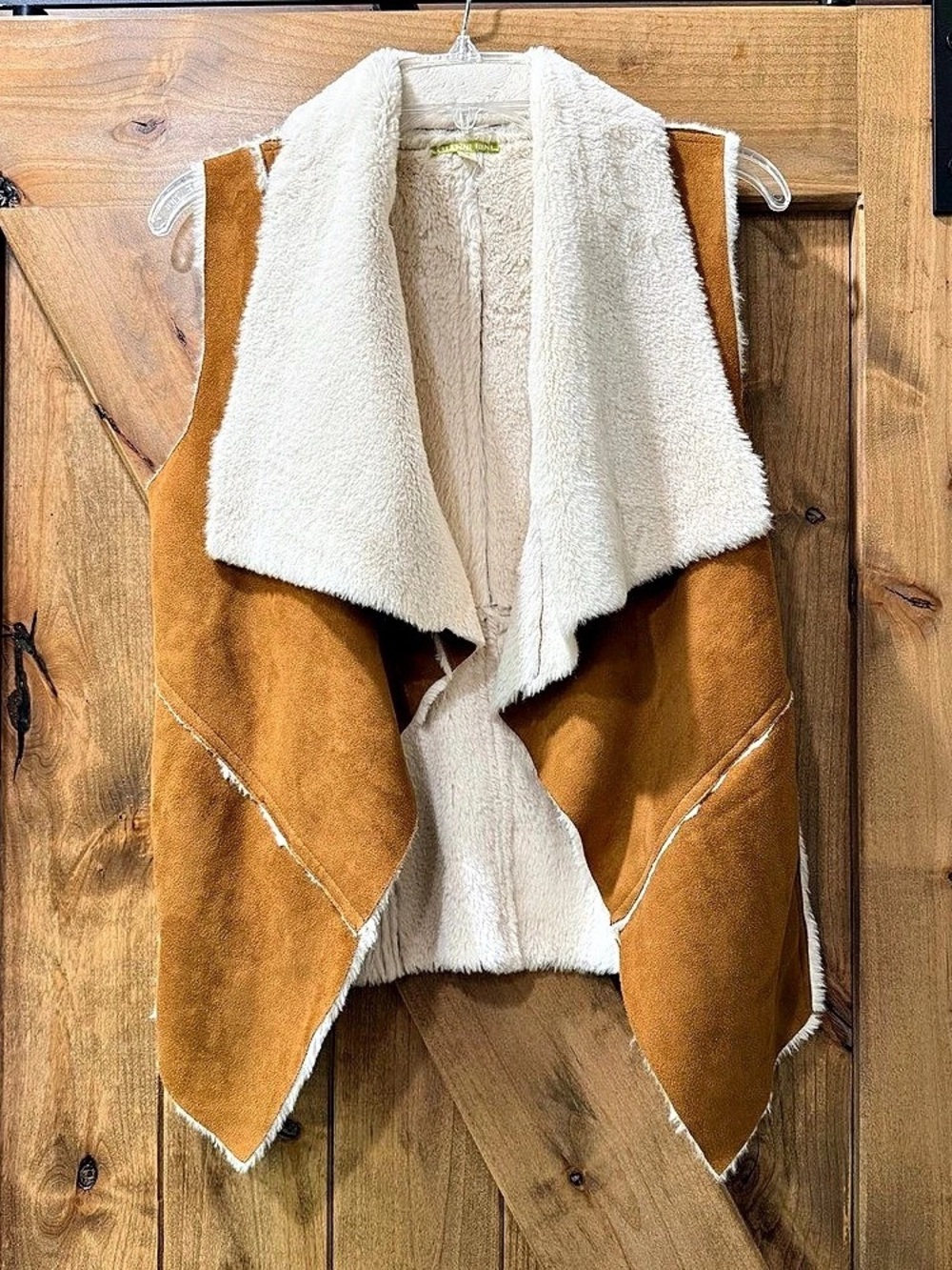 Gianni Bini Faux Suede Shearling Vest Brown & White Sz XS